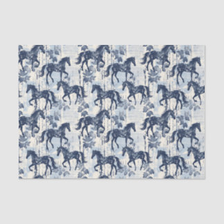 Dark Blue Toile Horses Seamless Tissue Paper