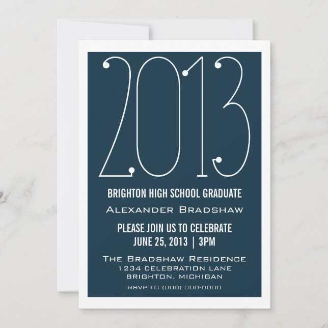 Dark Blue Trendy 2013 Graduation Invitation (Front)