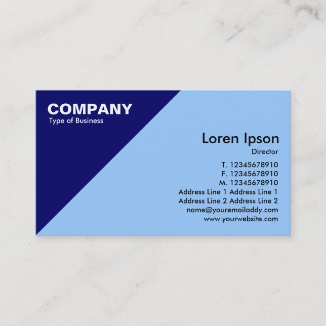 Dark Blue Triangular Corner - Pale Blue (99CCFF) Business Card (Front)