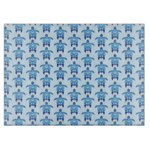 Dark Blue Tribal Honu Turtles Cutting Board
