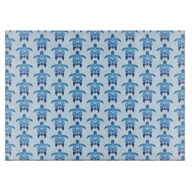 Dark Blue Tribal Honu Turtles Cutting Board (Front)