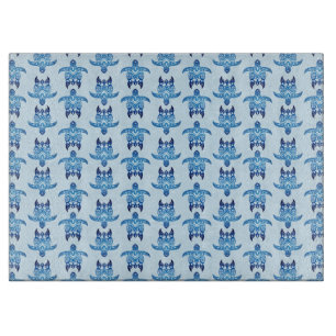 Dark Blue Tribal Honu Turtles Cutting Board