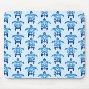 Dark Blue Tribal Honu Turtles Mouse Pad
