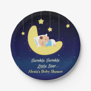 Dark Blue Twinkle Little Star Baby Shower Plates