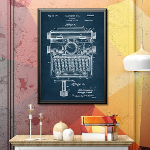 Dark Blue   Typewriter Patent Poster