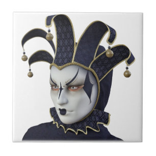 Dark Blue Venetian Carnivale Mask in Profile Tile