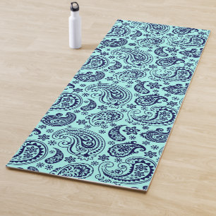 Dark-blue vintage paisley on mint-green yoga mat