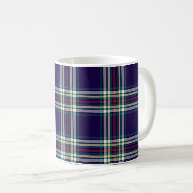 Dark Blue Vintage Plaid Coffee Mug (Front Right)
