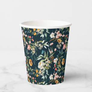 Dark Blue Vintage Style Garden Flower Pattern Paper Cups