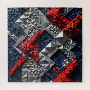 Dark Blue Vivid Red Silver Micro Mosaic 3D Jigsaw Puzzle