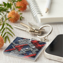 Dark Blue Vivid Red Silver Micro Mosaic 3D