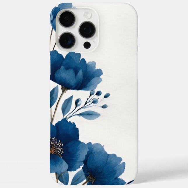Dark Blue Watercolor Flowers iPhone Case (Back)