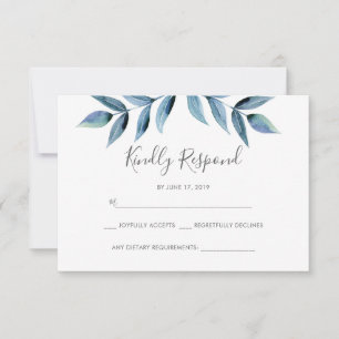 Dark blue watercolor leaves RSVP cards