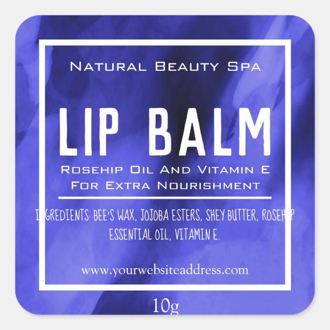 Dark Blue Watercolor Lip Balm Tube Labels (Front)