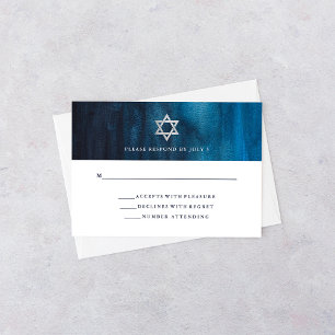 Dark Blue Watercolor Look Bar Mitzvah RSVP