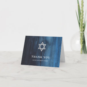 Dark Blue Watercolor Look Bar Mitzvah Thank You