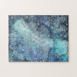 Dark Blue Watercolor Universe Galaxy Spiritual Jigsaw Puzzle