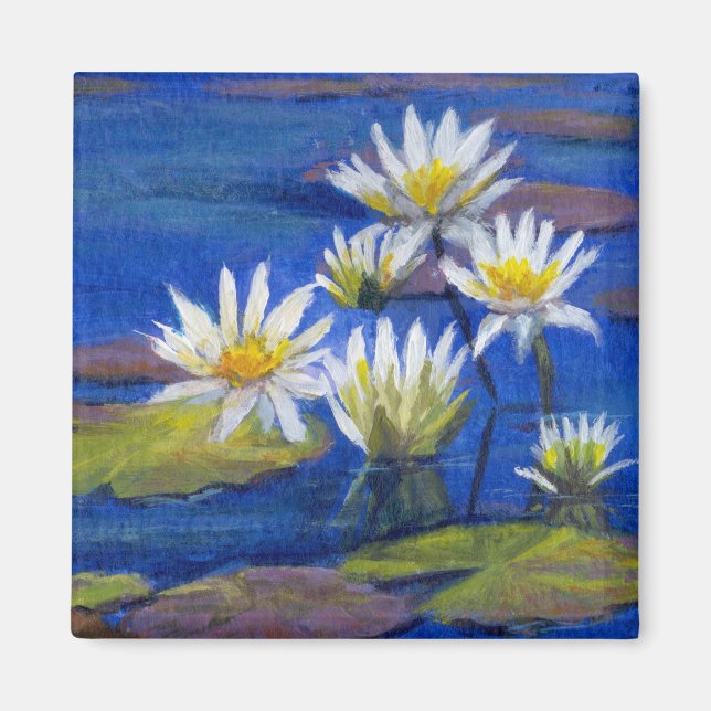 Dark Blue Waters with White Lily Flowers Magnet (Front)