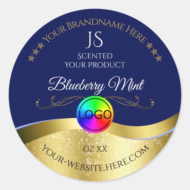 Dark Blue Wavy Gold Logo Monogram Product Label (Front)