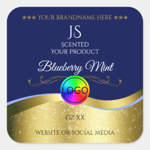 Dark Blue Wavy Gold Logo Monogram Product Label