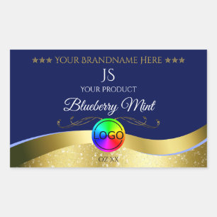 Dark Blue Wavy Gold Logo Monogram Product Label