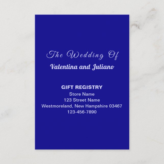 Dark Blue Wedding Gift Registry Portrait Enclosure Card (Front)