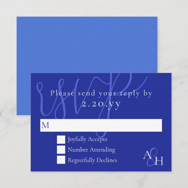 Dark Blue Wedding RSVP Card (Front/Back)