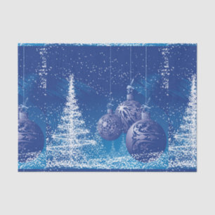 Dark Blue & White Christmas Ornaments & Trees Tissue Paper