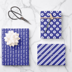 Dark Blue & White Coordinated Christmas Wrapping Paper Sheet