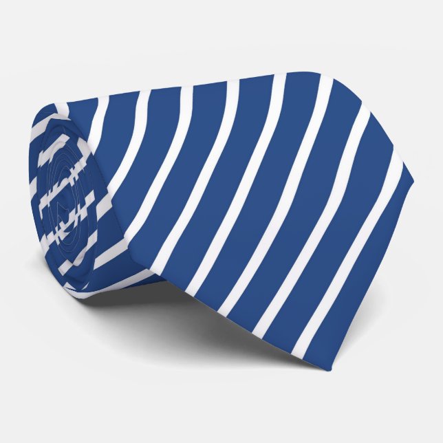 Dark Blue White Diagonal Stripes Tie (Rolled)