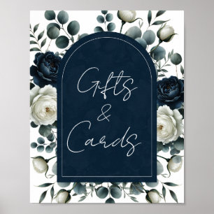 Dark Blue & White Floral Gifts & Cards Table Sign