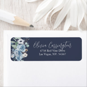 Dark Blue & White Floral Label