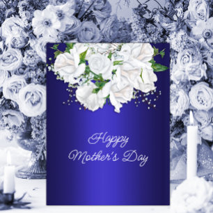 Dark Blue White Floral Roses Mother's Day Postcard