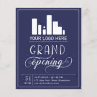 Dark Blue & White Grand Opening Your Logo Invitati