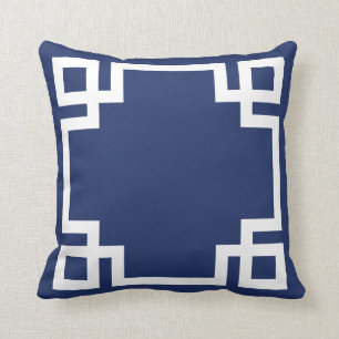 Dark Blue White Greek Key Cushion