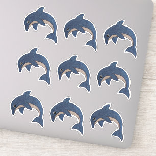 Dark Blue White Jumping Dolphins Faux Glitter Look