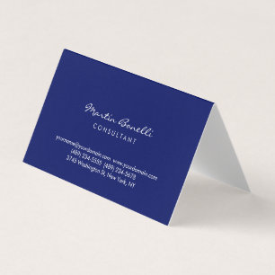 Dark Blue White Minimalist Script Plain Simple Business Card