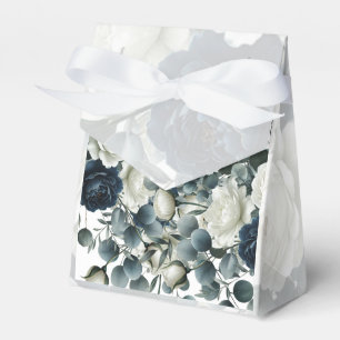 Dark Blue & White Modern Floral Greenery Wedding Favour Box