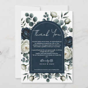 Dark Blue & White Modern Floral Greenery Weddingu Invitation