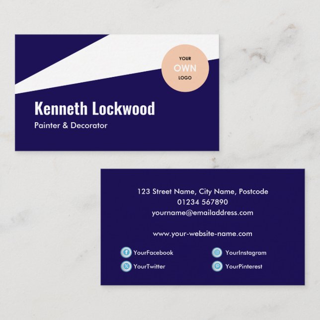 Dark Blue White Modern Minimalist Style Business Card (Front/Back)