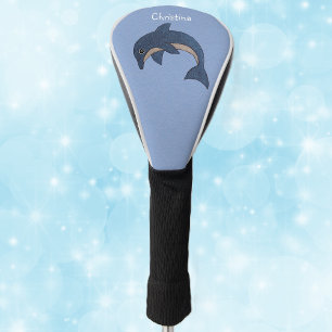 Dark Blue White Ocean Jumping Dolphin Swirl Eye Golf Head Cover