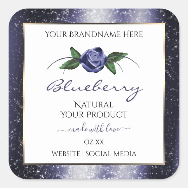 Dark Blue White Product Labels Sparkling Glitter (Front)
