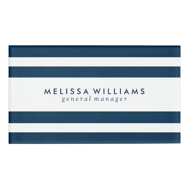 Dark-Blue & White Stripes Modern Design Name Tag (Front)