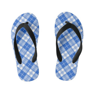 Dark Blue White Tartan Pattern yxm0uat9 diagonal Kid's Jandals