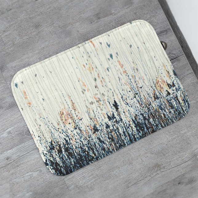Dark Blue Wildflowers Orange Cream Wavy Lines Bath Mat (Creator Uploaded)