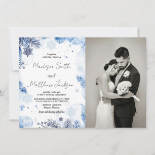 Dark Blue Winter Wedding Invitations with photo