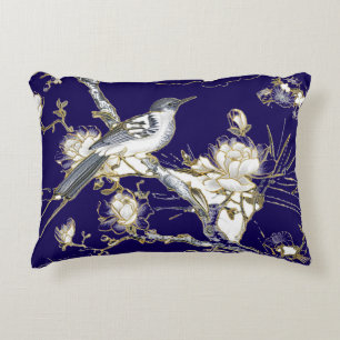 Dark Blue with Bird Accent Pillow