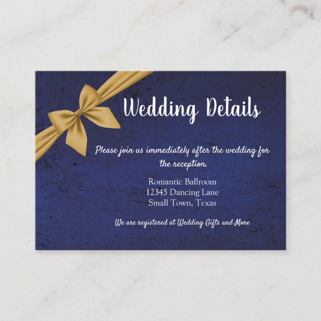 Dark Blue with Gold Bow Enclosure Card (Front)