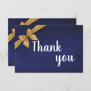 Dark Blue with Gold Bow Thank You Card