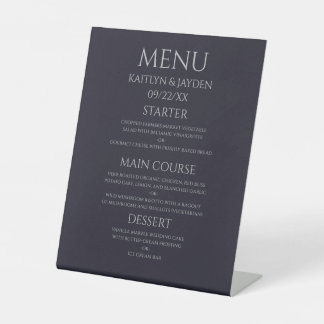Dark blue with light font menu pedestal sign